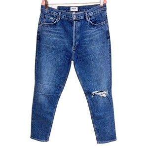 AGOLDE Jeans Nico High Rise‎ Destruct Slim Jeans Shoreline Button Fly Size 31